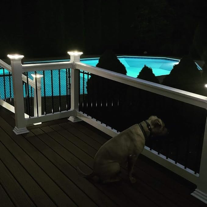DekLights® Pro Line LED Lighted Post Cap for 4x4 Deck/Fence Posts. Wired 12volt Low Voltage with Replaceable Light Bulb. for Vinyl or Composite railings. Made in USA (White Glass Edge Upgrade 3000k)