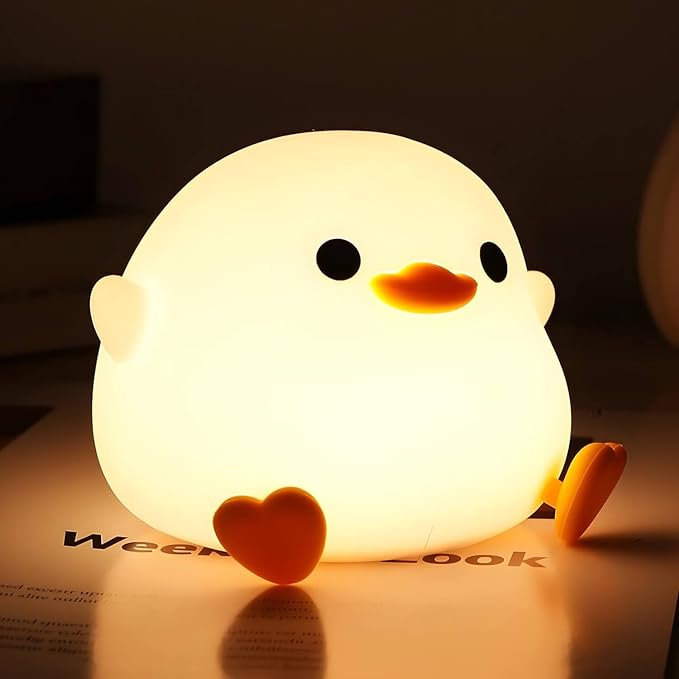 Dodo Duck Night Light, 50Hrs Duck Lamp Squishy, Tap Control 2 Brightness, 20Min Auto-Off, Rechargeable Animal Night Light for Kids Bedroom, [Easter Gifts]