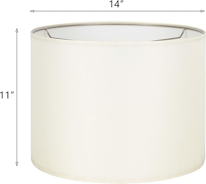 Wellmet Cream White Set of 2 Drum Lampshades, Easy Assembly Required 14" Top x 14" Bottom x 11" High Replacement Lamp Shades, Fabric Lampshades for Table Lamps Floor Lamps, Metal Spider Fitter