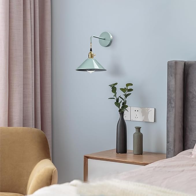 Sea Green Wall Sconce 2-Pack, Hanging Height-Adjustable Wall Lamp, Plug-in&Hardwire Optional Wall Light Fixture with On/Off Switch for Bedroom Coffee Bar