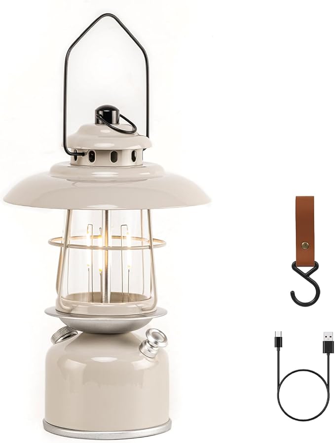 Metal Retro Classic LED Camping Lantern, 6500mAh Rechargeable Battery Last 17-500 Hours Camping Lamp, Large Dimmable Hanging Lantern, Vintage Camping Light with Hook for Courtyard Outdoor Decoration