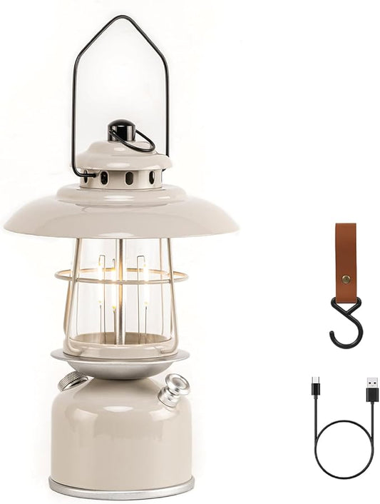 Metal Retro Classic LED Camping Lantern, 6500mAh Rechargeable Battery Last 17-500 Hours Camping Lamp, Large Dimmable Hanging Lantern, Vintage Camping Light with Hook for Courtyard Outdoor Decoration