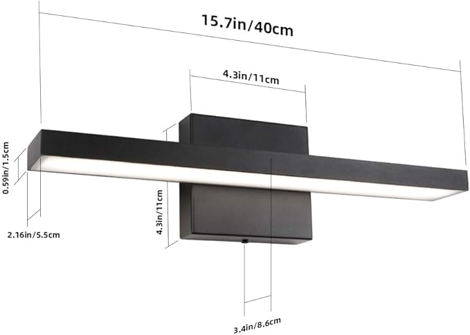 Ralbay 15.7 inch Modern LED Black Vanity Light 12W Frosted Aluminum for Bathroom Vanity Lighting Fixtures Natural White 4500K