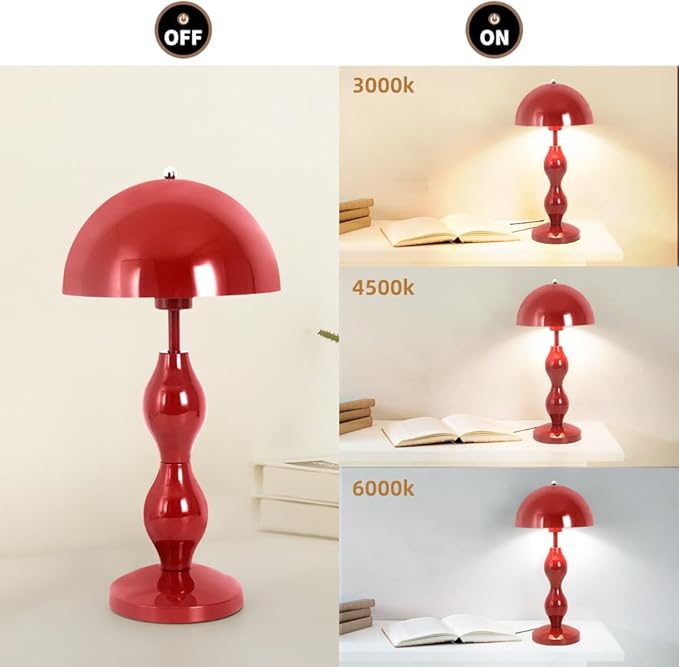Mushroom Table Lamp,Unique Flowerpot Lamps for Bedroom,Red Cute LED Desk Lamp,Mid Century Modern Lamp for Nightstand,Retro Mushroom Table Lamps for Living Room Decor,Reading Room,Dorm,Study