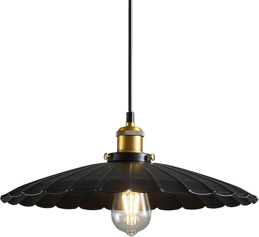 Hanging Light Fixture, Metal Pleated Lampshade Kitchen Island Pendant Lights Black Hanging Light Fixture 15.7 Inch Hanging Pendant Light Height Adjustable
