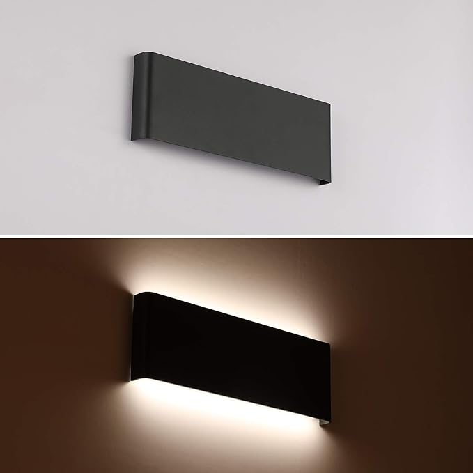 Joosenhouse 16" Inch Black LED Wall Lamps for Bedroom Indoor Hallway, Modern Mini Bathroom Vanity Lights 14W 4000K Up and Down Bedside Reading Lamp Rustic Wall Sconces