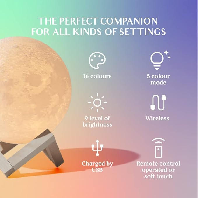 Mydethun 7.1 Inch Large 16 Colors Moon Lamp – Valentine Gifts for Women with 148 Combination Modes, Remote/Touch Control, Rechargeable LED Night Light, Party Favors Décor