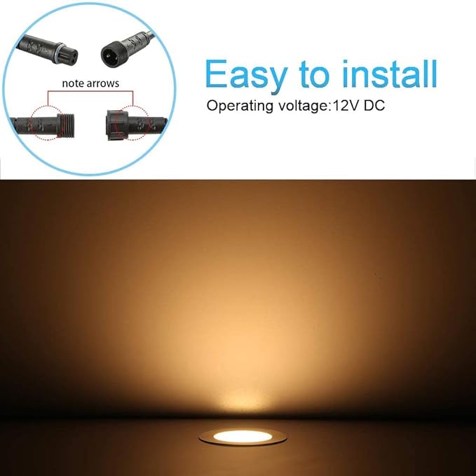 FVTLED LED Deck Lighting Kit, 10pcs Φ1.77 Low Voltage Waterproof Recessed In-ground Lighting for Garden Yard Soffit Patio Stair Decor Lights, Warm White, Black