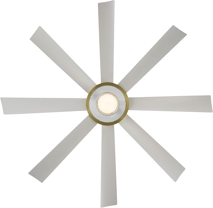 Modern Forms Aura Indoor and Outdoor 8-Blade 60in Smart Ceiling Fan in Matte White Soft Brass Ring with 2700K-3000K-4000K-5000K Selectable LED Light Kit and Remote Control works App