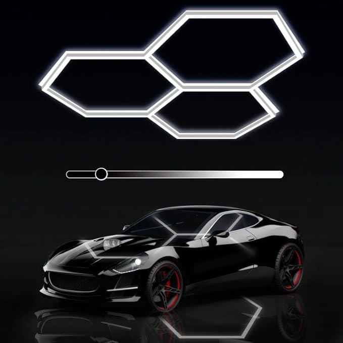 MODERN Hexagon LED Garage Light, 3 Level Dimming 105W 12600LM 65000K Daylight White LED Car Garage Light, 3 Hexagonal Grids for Garage, Shopping Mall, Workshop and Car Detailing etc.