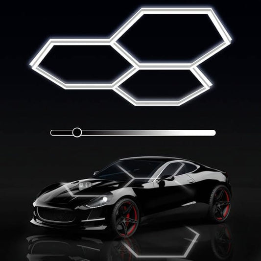 MODERN Hexagon LED Garage Light, 3 Level Dimming 105W 12600LM 65000K Daylight White LED Car Garage Light, 3 Hexagonal Grids for Garage, Shopping Mall, Workshop and Car Detailing etc.