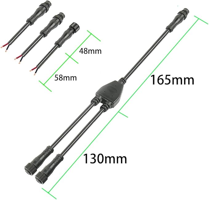 2pin Waterproof Connector,IP68 16WAG Y Shape 1 Male-Divided-2 Female Spillter Connector,LED Extension Cable for Car,Boat,Indoor/Outdoor LED Strip Lights.