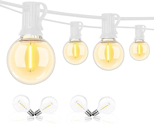 Abeja 50FT G40 LED Globe String Lights, Outdoor Patio String Lights with 50+2 Dimmable Shatterproof Bulbs, Backyard Outdoor Hanging Lights, Bistro Waterproof for Balcony Party Wedding, White Wire