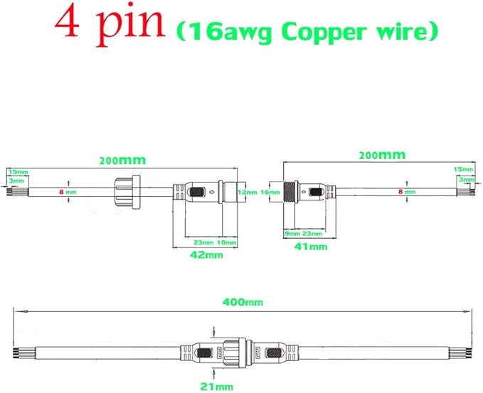 Waterproof Connector 4 Wire,16AWG Male Female Plug LED Connector Witch 4Pin Waterproof Connectors IP68 with 20CM Extension Cable for Indoor/Outdoor LED Strip Lights.(5Pairs)