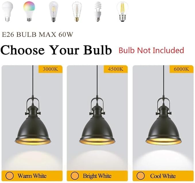 8.6" Black Pendant Lights for Kitchen Island 3 Pack, Modern Farmhouse Kitchen Pendant Lighting, Vintage Industrial Pendant Light Fixtures, Island Lights for Kitchen Sink Dining Room Hallway