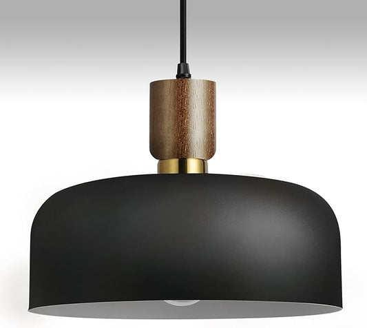 11.6" Modern Black Hanging Light,Large Pendant Light for Kitchen Island,Solid Wood with Hammered Shade,Adjustable Retro Dome Industrial Ceiling Lighting Fixture for Dining Room Hallway Entrance