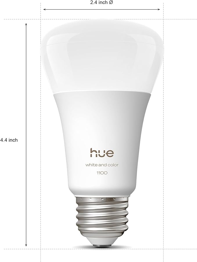 Philips Hue Smart LED A19 Bulb, White and Color Ambiance, E26 Base,10.5W, Full Spectrum Light 1000K-20000K,1100 Lumens, Dimmable,Compatible with Alexa,Google, Apple Home, 4pk
