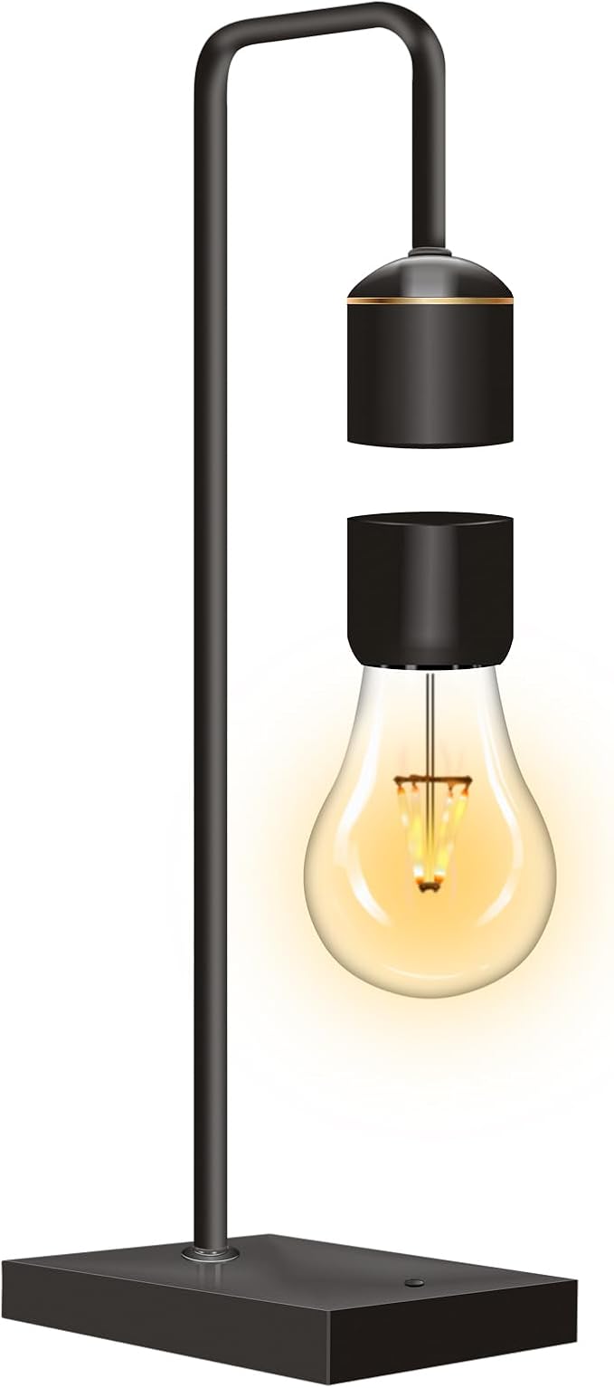 Magnetic Levitating Light Bulb Levitation Plastic Black Table Lamps Zero-Gravity Warm White LED Night Light Floating Lamp for Bedrooms Decoration Office Desk Toys Cool Festival Gifts