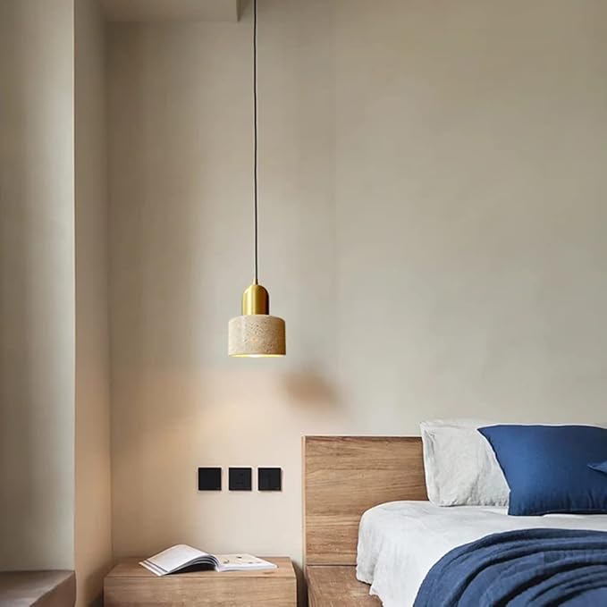 Natural Stone Shade Cylinder Pendant Light Brass Hainging Light Kit Retro Mini Pendant Lamp Nordic Pendant Lighting for Kitchen Island