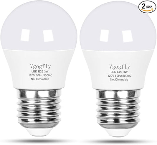 Vgogfly Led Light Bulb 25W- 3 Watt Equivalent Energy Efficient, Daylight 5000K, Non-Dimmable, E26 Base for Bedroom, Living Room Lamps - Long-Lasting, 2-Pack