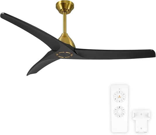 54 Inch Modern Ceiling Fan No Lights,Wood Ceiling Fan without Light,6-Speed,Reversible DC Motor,Timer,Outdoor with Remote for Bedroom Living Room Patios,Black and Gold