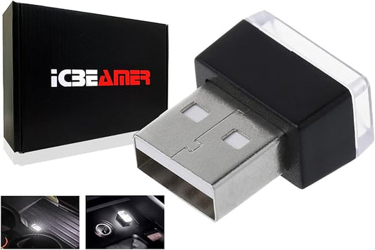ICBEAMER Universal USB Interface Plug-in Miniature Night Light LED, Color: White | for Car Interior and Trunk Ambient Atmosphere