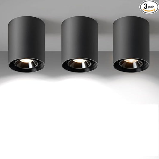 OKELI Black Modern LED Dimmable Ceiling Light Fixtures for Hallway Kitchen Entryway, 20W 1300LM 2700K-6000K Flush Mount Close to Ceiling Lighting, Cylinder Ceiling Lamps for Living Room 3pack