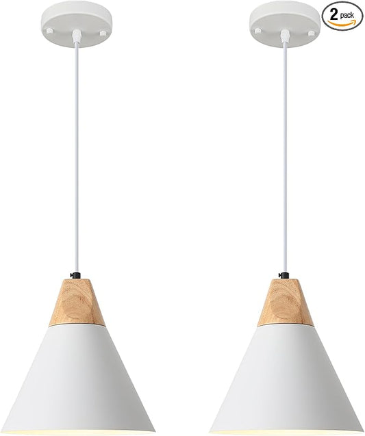 White Pendant Light, 2 Packs 9.4inch Farmhouse Pendant Light, Kitchen Pendant Lights, Pendant Lights Kitchen Island for Living Room, Bar, Bedroom, Office