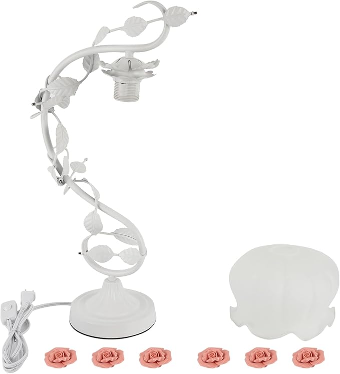 Flower Desk Lamp, E26 Glass Table Lamp Reading Light for Small Space Bedroom Home Office, Bedside Lamp with Soft Light, Applicable 3-5m² Area (White, 5.5" W x 20.4" H)