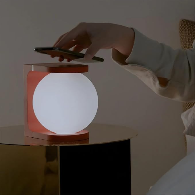 Wireless Charging Table Lamp with Flat Top Surface, Modern Design (Red)