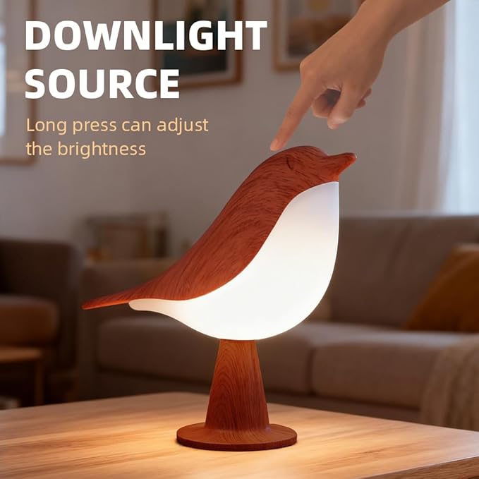 Bird Cordless Table Lamp, Small Cordless Bedside Lamp with 3 Color Temperature, Touch Sensor & Rechargeable Battery - Night Light for Kids, Bedroom, Bedside, Office, and Outdoor Use（Dark）