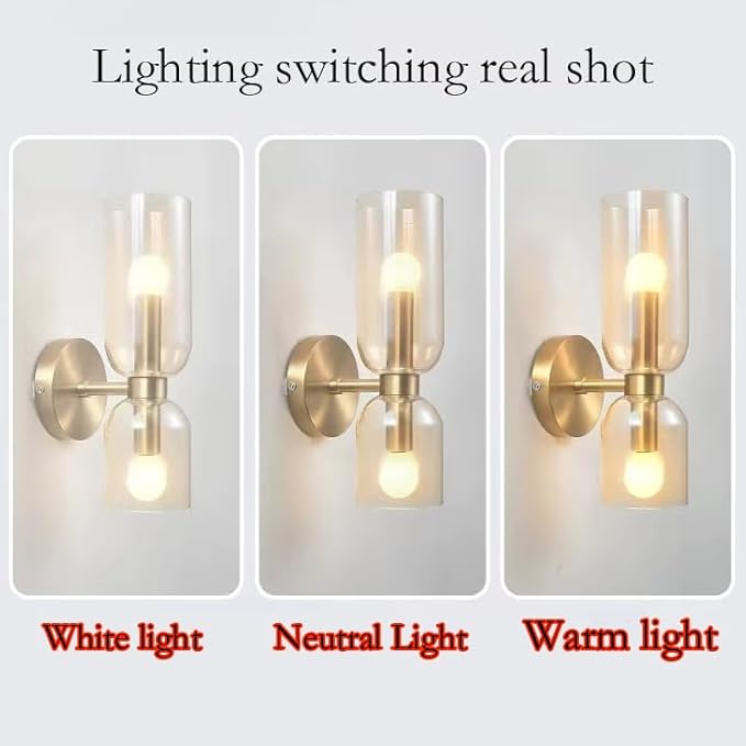 Sconces Wall Lighting Gold Wall Sconce Set of Two 2-Light Vintage Bathroom Vanity Light with Amber Shade Satin Brass Finish for Living Room Corridor (Gold+Amber)