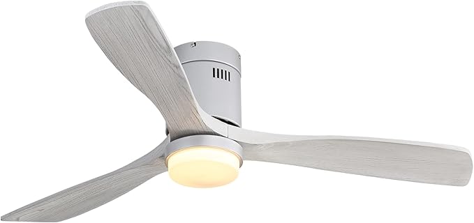 Sofucor 52" Flush Mount Ceiling Fan with lights Remote Control, Outdoor Indoor Ceiling Fans with Lights, Dimming Lighting, Quiet Energy Saving with 6 Speeds, Timer, Silver