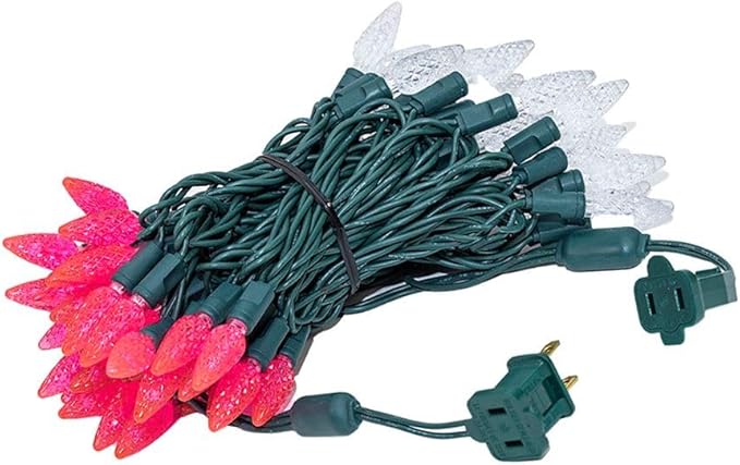 Novelty Lights 24FT 70 LED C6 LED Valentine's Day String Lights, Outdoor Christmas Tree Commercial Grade LED String Lights, Permanent Christmas Lights Tree Decoration (Pink/Pure)