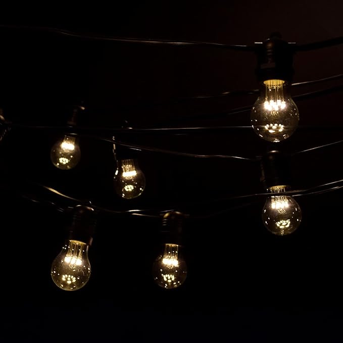Hometown Evolution, Inc. E26 Commercial String Lights with 16 Gauge Wire (50 Foot 25 Socket, A15 LED 9 Diode 1 Watt Bulbs)