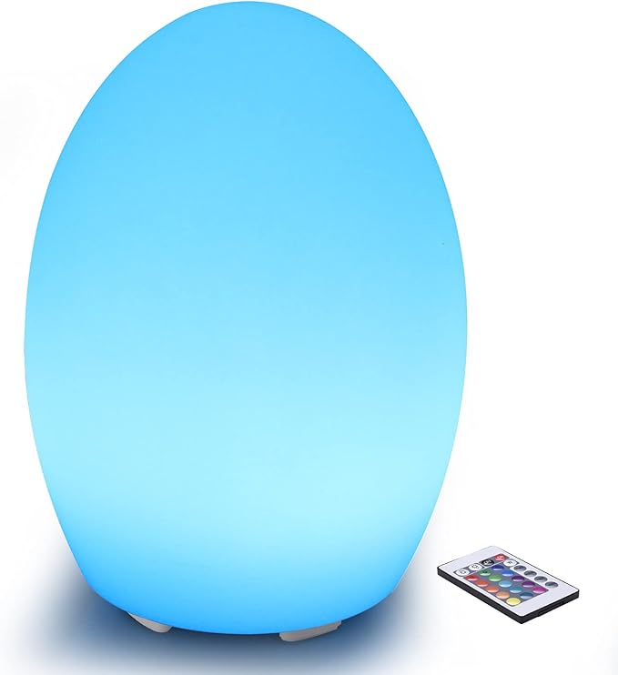 Borelor 8-inch LED Egg Shape Night Light, 16 Color Changing Rechargeable Mood Lamp with Remote Control, Dimmable Decorative Lighting for Home/Party/Wedding/Lawn Decoration(Feet Version)