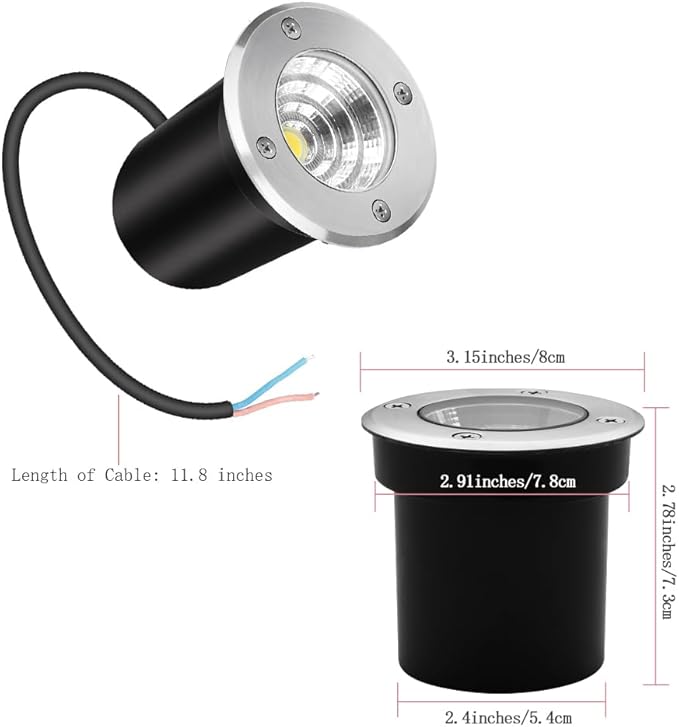 12Pack Well Lights LED Low Voltage Landscape Lights, Outdoor In Ground Light 12V-24V 5W Warm White 3000K, IP65 Waterproof Up Lighting for Pathway, Driveway, Deck, Garden, with Wire Connectors