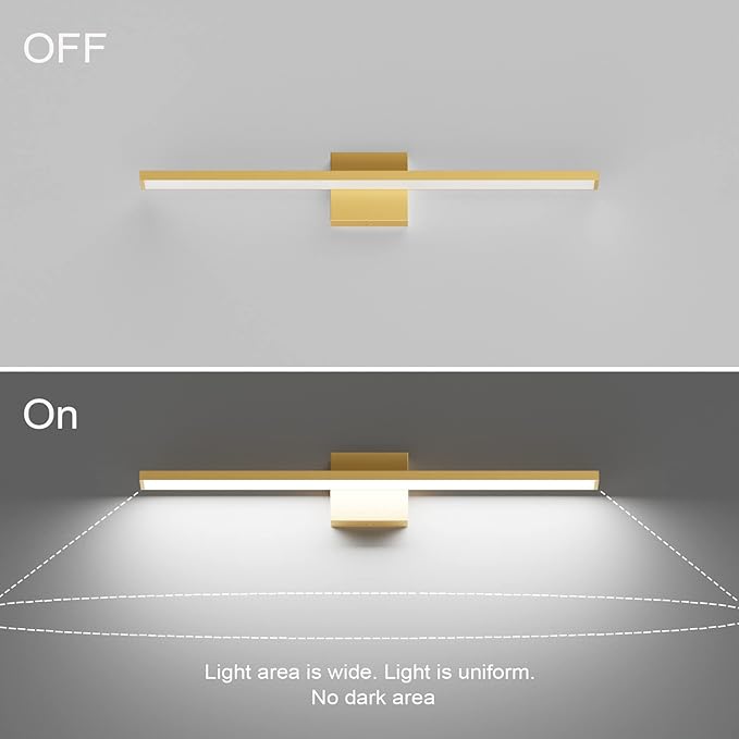 Ralbay 24inch Modern Gold Bathroom Vanity Light 20W Frosted Aluminum Modern LED Gold Bathroom Light Fixtures White Light 6000K