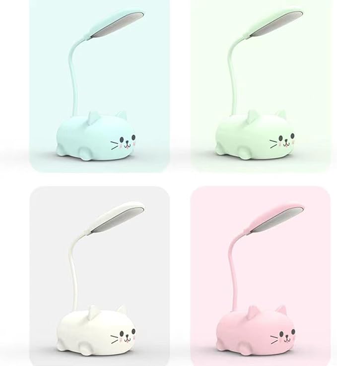 LED Kids Lamp, Mini Cat Table Lamp, Portable LED Night Light, Cute Desk Lamp, Foldable USB Rechargeable Reading Light Children's Bedroom (Pink)