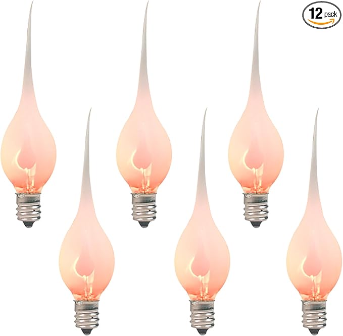 Flicker Flame Light Bulbs, Orange Silicone Dipped Candle Light Bulbs, Country Style Replacement Bulbs for E12 Candelabra Base Night Lights, Electric Window Candles, Chandelier - 12 Pack
