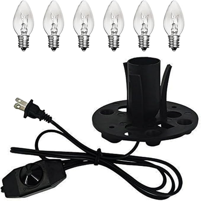 Himalayan Salt Lamp Cord Replacement with Dimmer Switch, 5 Feet Cords with Base Assembly and 6 E12 Halogen Bulbs