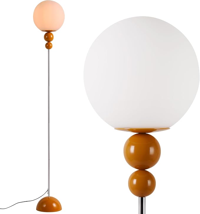 Modern Floor Lamps for Living Room, Globe Glass Shade Floor lamp for Bedroom, Standing lamp for Office, Corner(Orange)