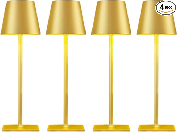 4 Pack Gold Led Cordless Table Lamps-Rechargeable Lamp Set of 4,Tabletop Lighting Outdoor Table Top Light for Restaurant Tables | Dinner | Kitchen Counter Top | Bulk of 4 Wirelss Lamps,Multi-Pack