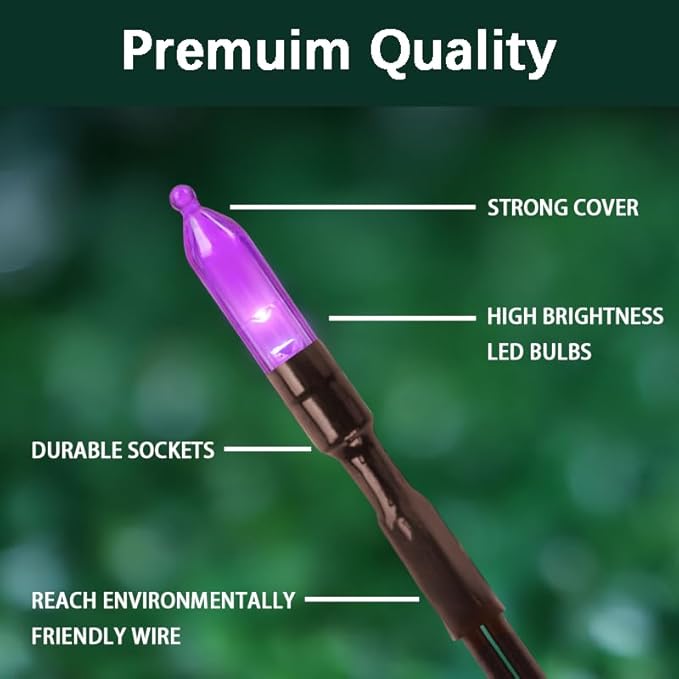 LAMPHOME 50 LED Outdoor Halloween Lights, 16 FT Mini String Light with 9 Modes & 6 Hour Timer, Waterproof Battery Operated for Indoor Outdoor Patio Garden Party Tree Decoration, Orange Purple