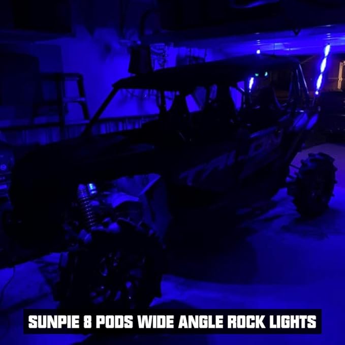 SUNPIE 8 Pods 210 Degrees Wide Angle RGBW Rock Lights Phone App Voice Mode Music Mode Automatic Control Neon Light Kit Wheel Well Lights for Off Road Truck SUV ATV UTV Boat