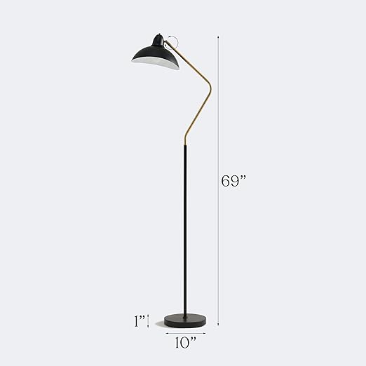 Brightech Swoop 69 in. Classic Black Industrial 1-Light Adjustable LED Floor Lamp with Black Metal Bowl Shade FL-SWP-BLK