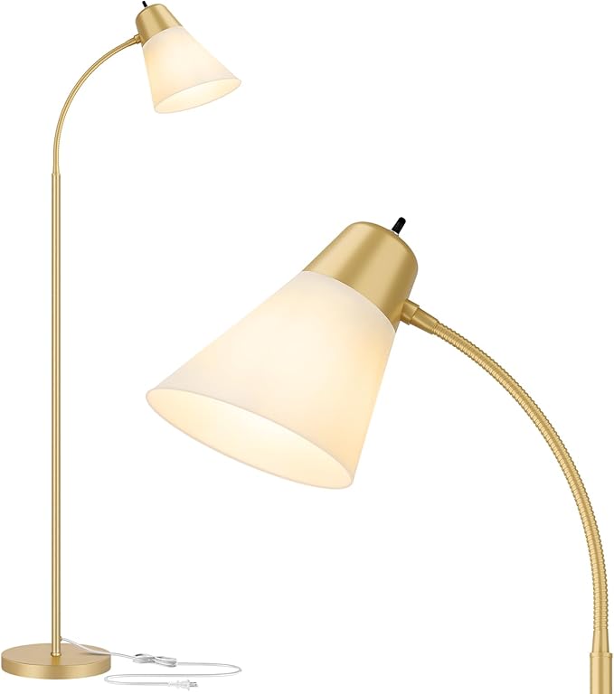 Floor Lamp for Living Room, Adjustable Standing Room Lamp with White Plastic Shade, Gold Reading Floor Lamps for Dorm, Bulb not Included