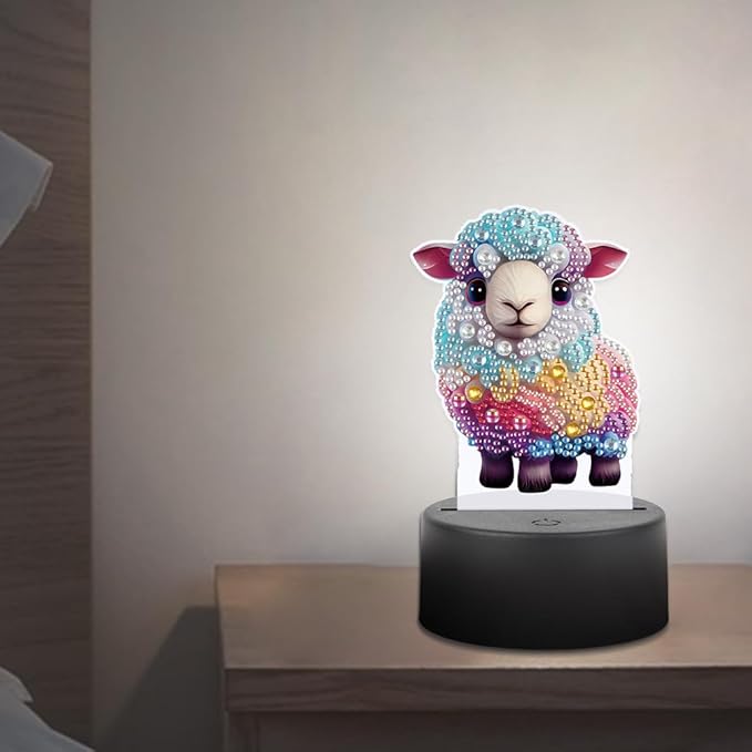 Sheep Diamond Art Painting Night Light,Diamond Art Painting Kits Desktop Touch Lamp Ornaments for Tabletop Decor Diamond Art Accessories for Adult Beginner Bedrooms Living Room