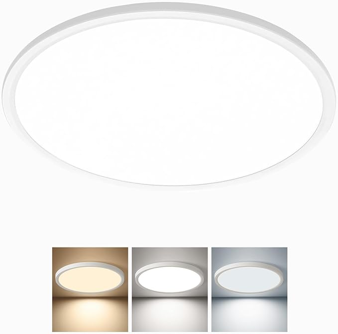 24 Inch Large LED Flush Mount Ceiling Light, 50W, 5480LM, 3000K/4000K/6000K CCT Selectable,Super Slim Low Profile Round Flat Panel Light for Bedroom,Kitchen,Hallway (White 1PK)