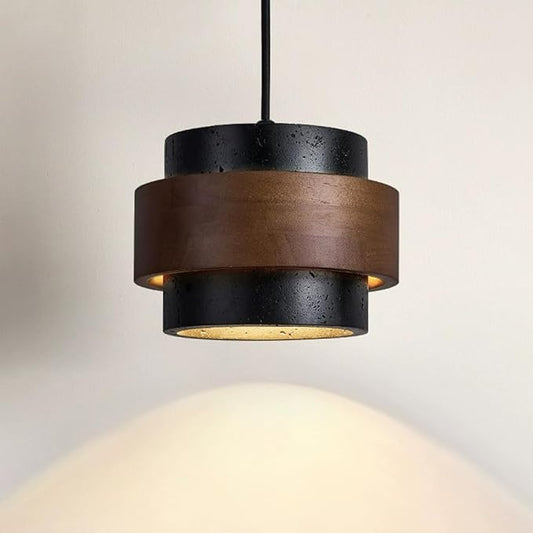 Nordic Natural Travertine Pendant Light Wabi-sabi Stone Chandelier Retro Industry Hanging Ceiling Lamp for Bedroom Bedside Study Dining Table Lighting (Black)